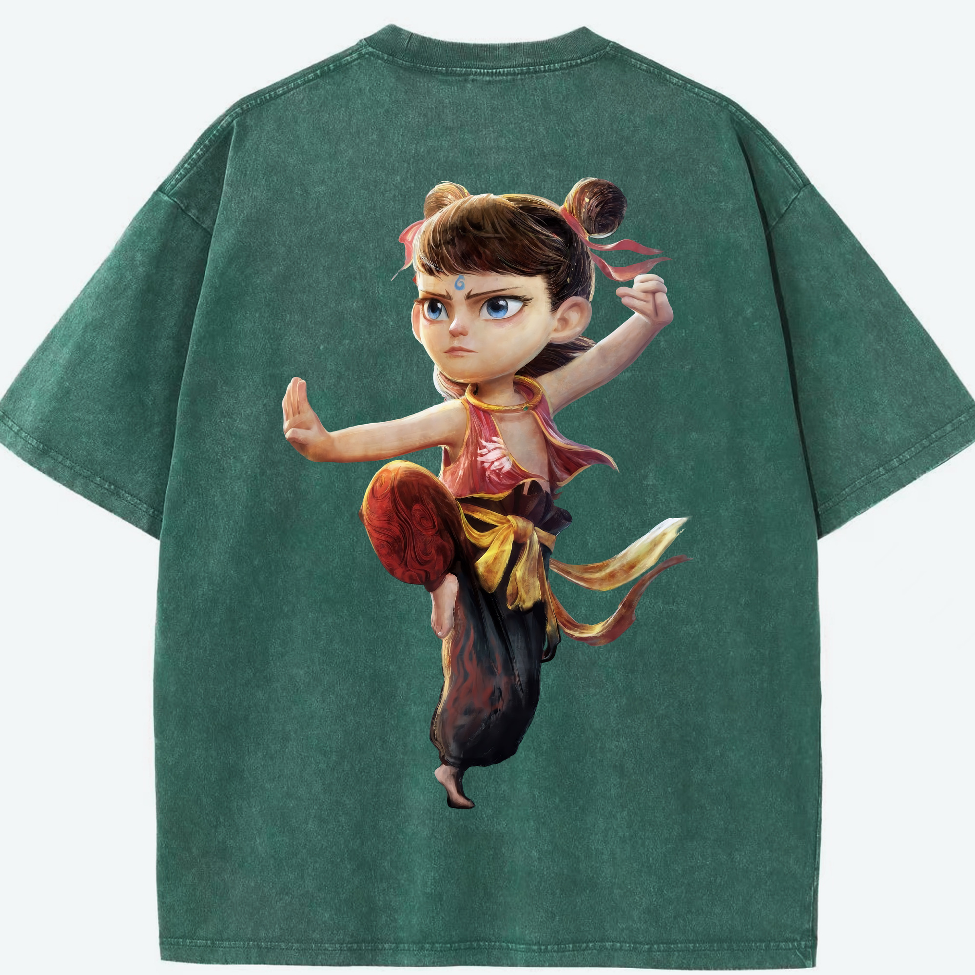 （画像用） Ne Zha 2 ナタ 魔童の大暴れ 綿100% ヴィンテージ風 半袖Tシャツ（背面プリント）